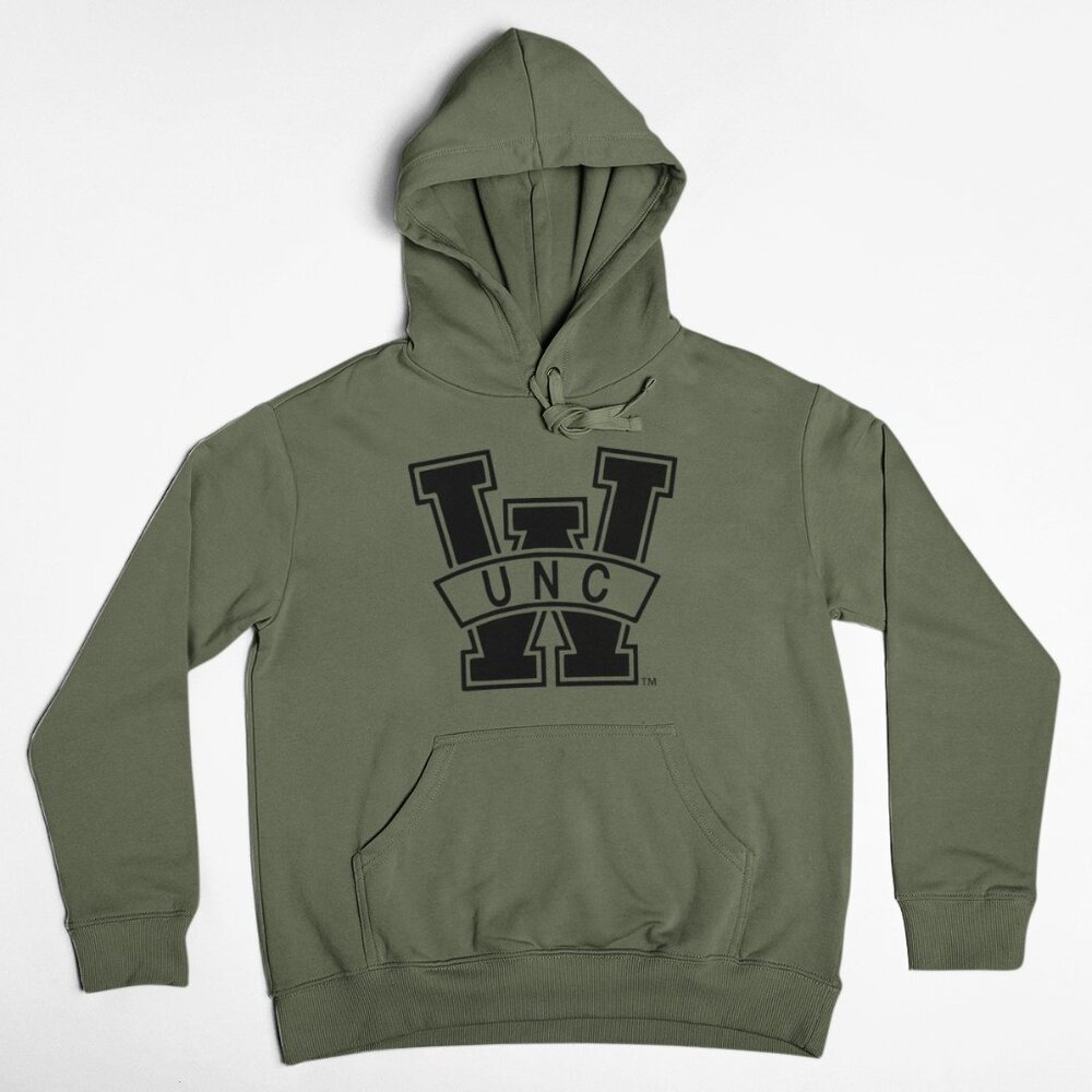 NEW UNCW Wilmington Seahawks Retro W Pullover Fleece Hoodie MILITARY ARMY GREEN